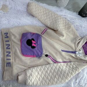 Minnie Mouse Beige Quilted Hoodie with Purple Accent Pocket